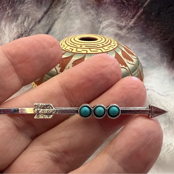 ❤️ Southwestern Navajo Faux Turquoise Hair Bobby Pins Set of 3 Cowgirl Western - Picture 5 of 7